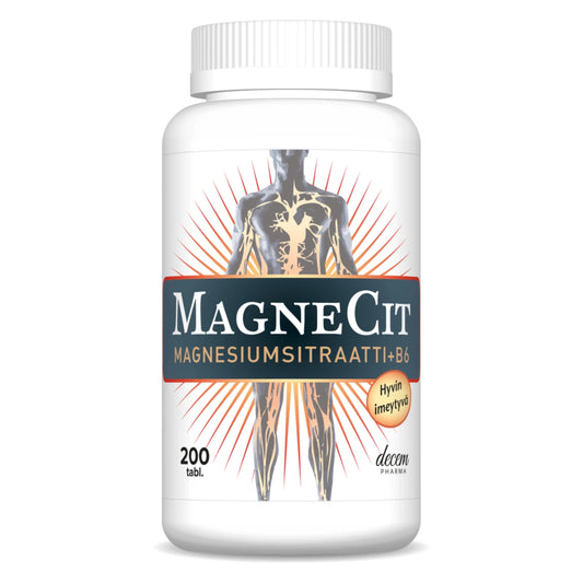 MAGNECIT Magnesiumsitraatti + B6 tabletti 200 kpl lisääntyneeseen magnesiumin tarpeeseen