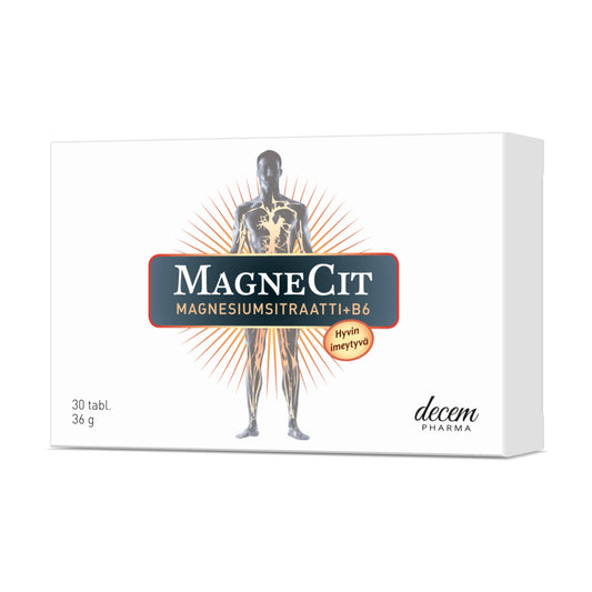 MAGNECIT Magnesiumsitraatti + B6 tabletti 30 kpl hyvin imeytyvä helposti nieltävä tabletti