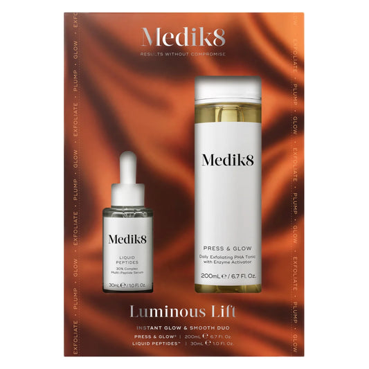 Medik8 Luminous Lift lahjapakkaus – kuorii ja kirkastaa ihoa