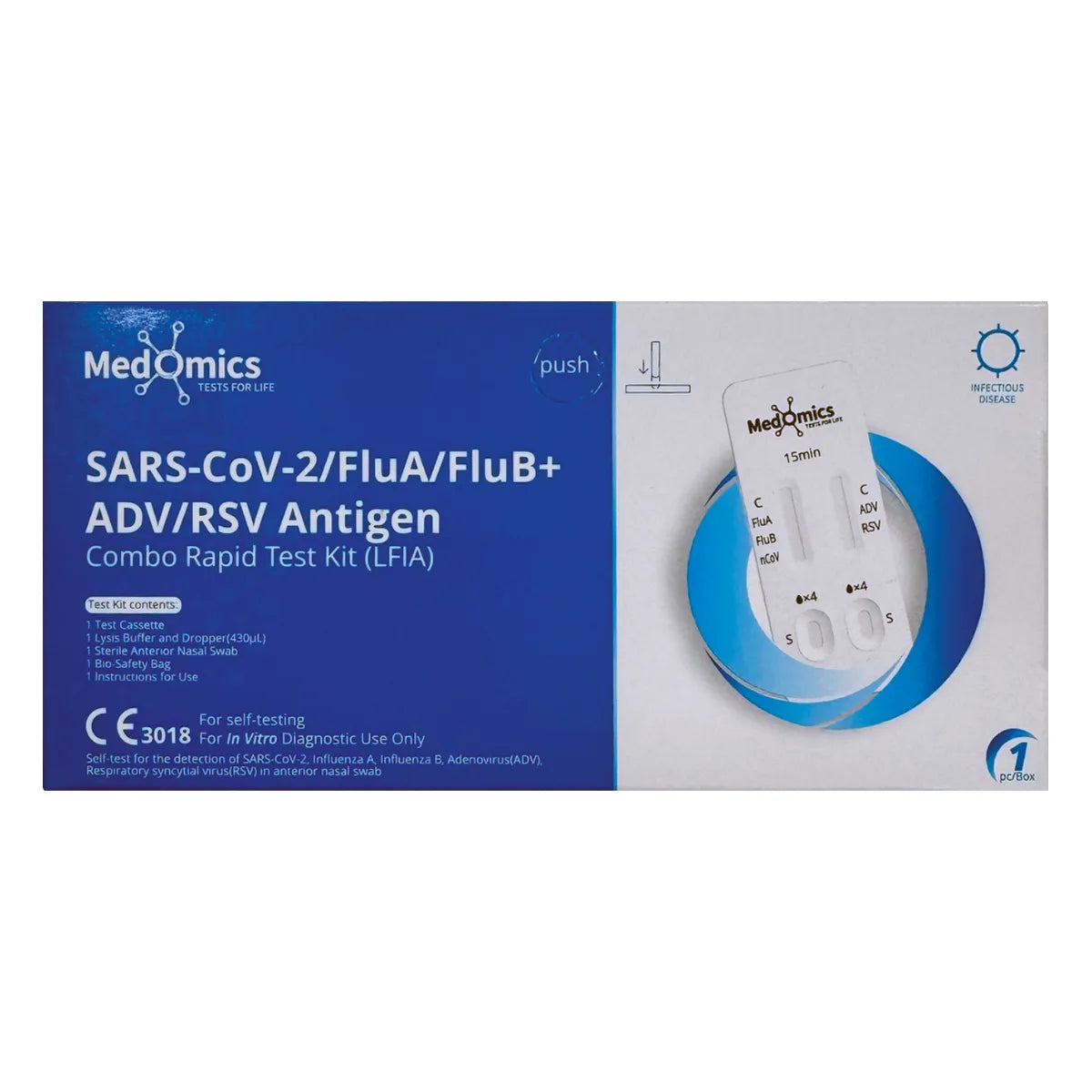Medomics SARS-CoV-2/FluA/B+ADV/RSV yhdistelmätesti 1 kpl