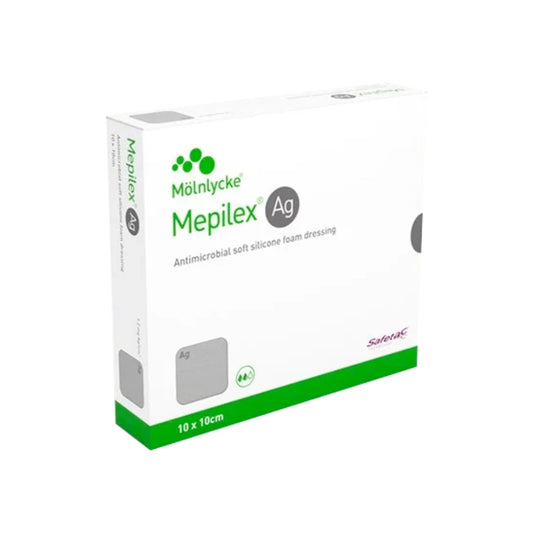 MEPILEX Ag vaahtosidos 10 cm x 10 cm 5 kpl antimikrobinen vaahtosidos