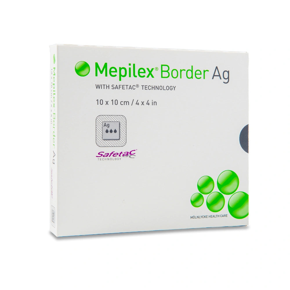 MEPILEX Border Ag 7,5 x 7,5 cm 5 kpl antimikrobinen haavasidos huonosti paraneville haavoille