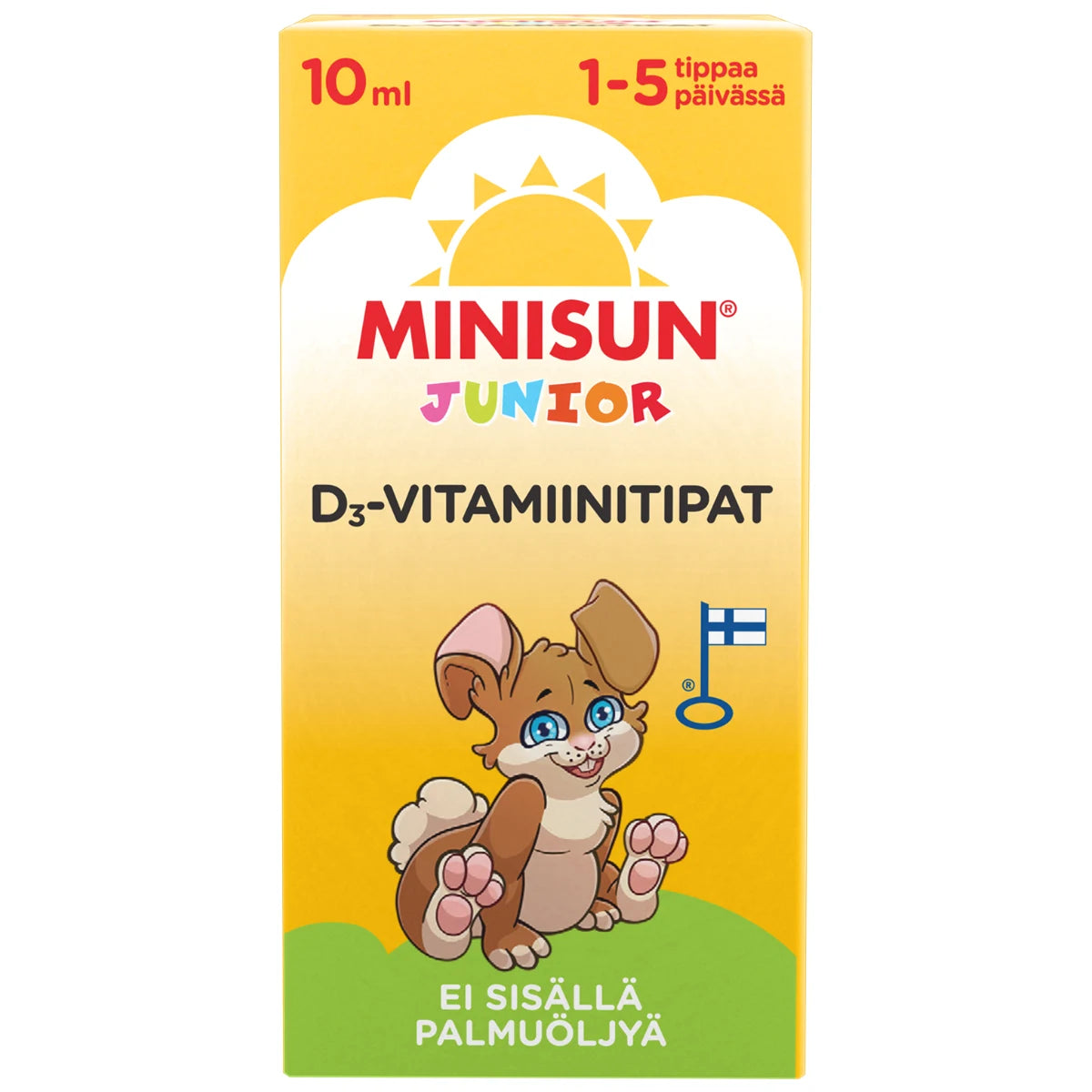 Minisun D-vitamiini 10 mikrog tipat 10 ml, kasviöljypohjainen d3-vitamiinitippa