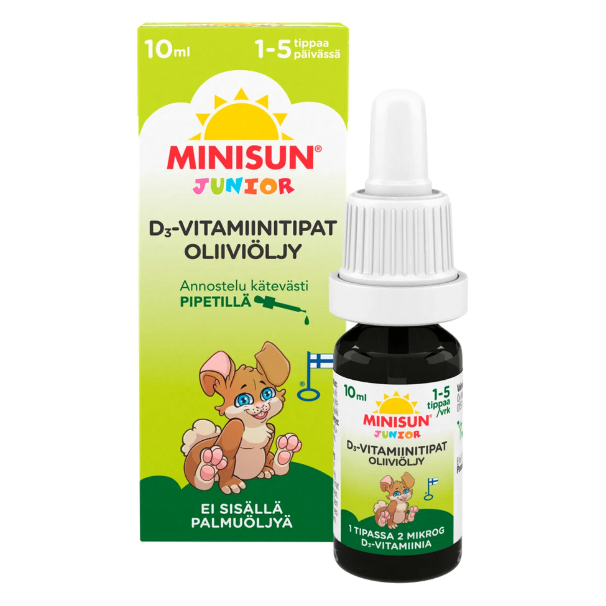 Minisun D-vitamiinioliiviöljytipat 10 ml tippapullossa