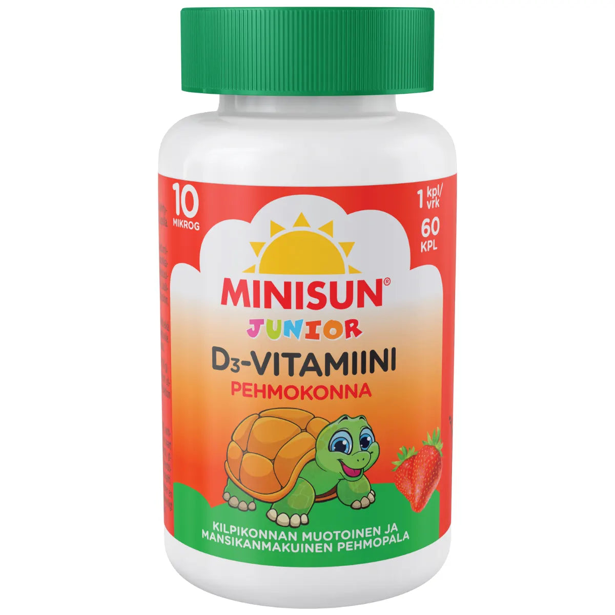 MINISUN Junior Pehmokonna mansikka D-vitamiini 10 µg 60 kpl