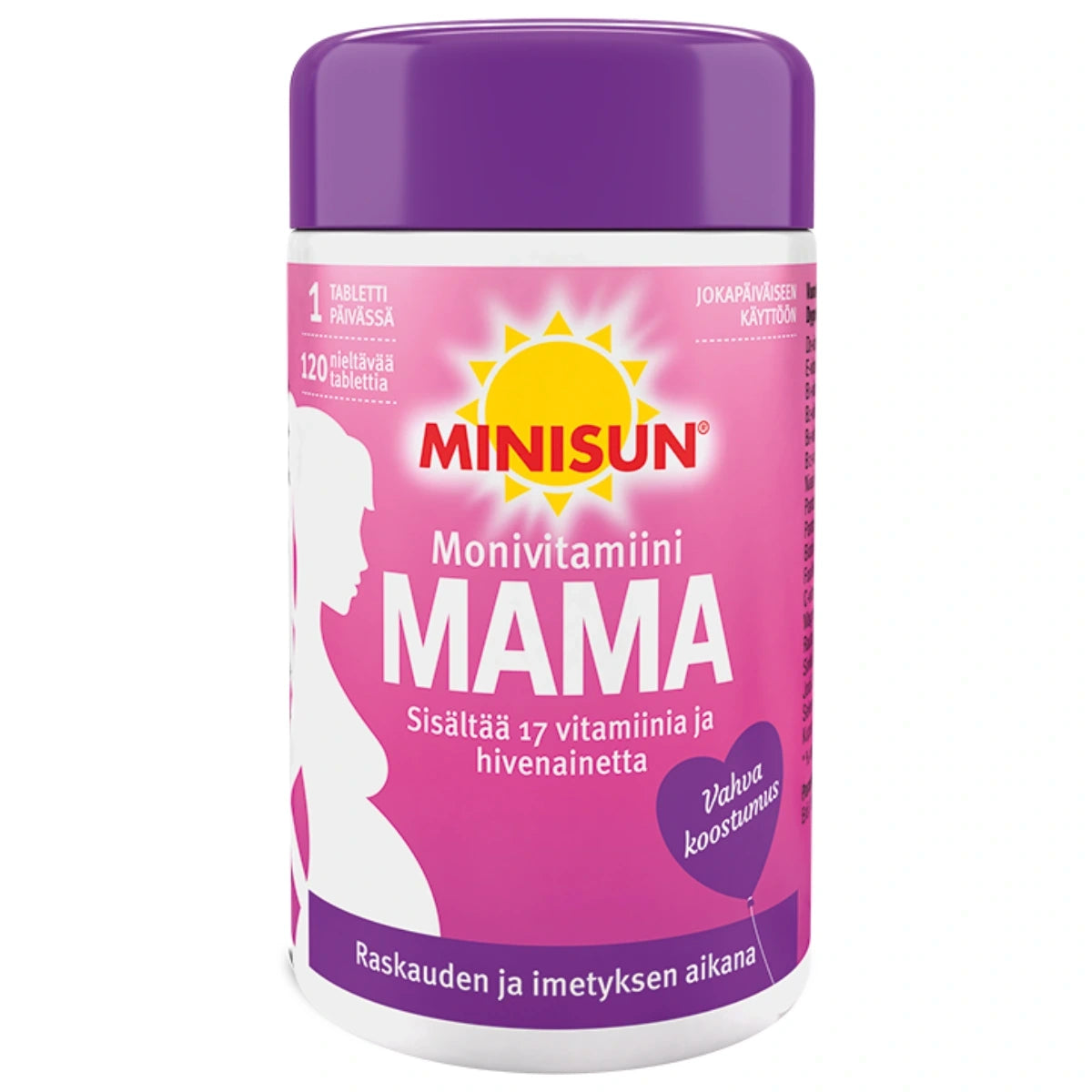 MINISUN Monivitamiini Mama tabletti 120 kpl erityisesti raskaana oleville ja imettäville naisille.