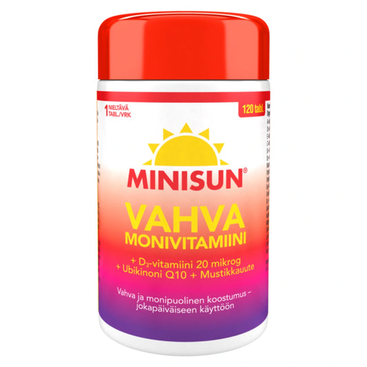 MINISUN Monivitamiini Vahva tabletti 120 kpl sisältää 14 vitamiinia ja hivenainetta