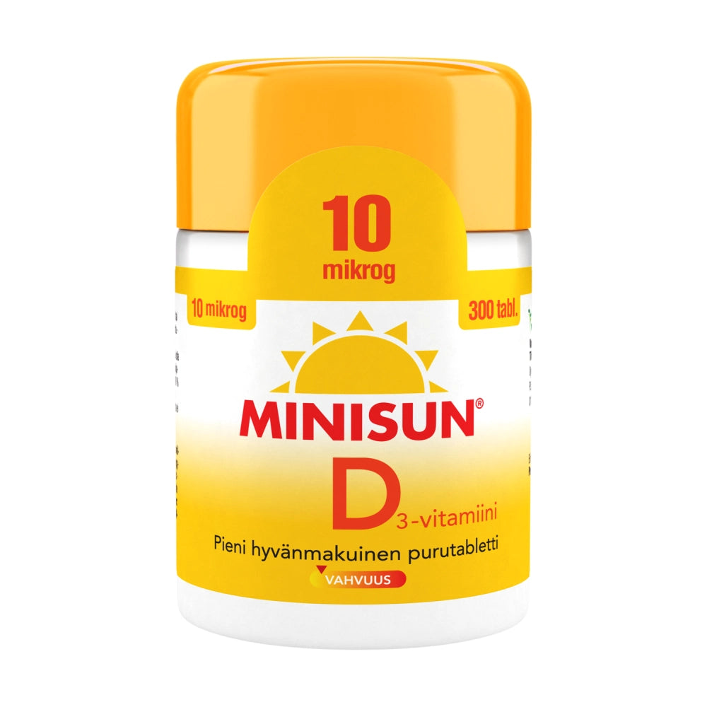 MINISUN D3-vitamiini 10 mikrog purutabletti 300 kpl hyvin imeytyvän tabletin voi niellä tai pureskella