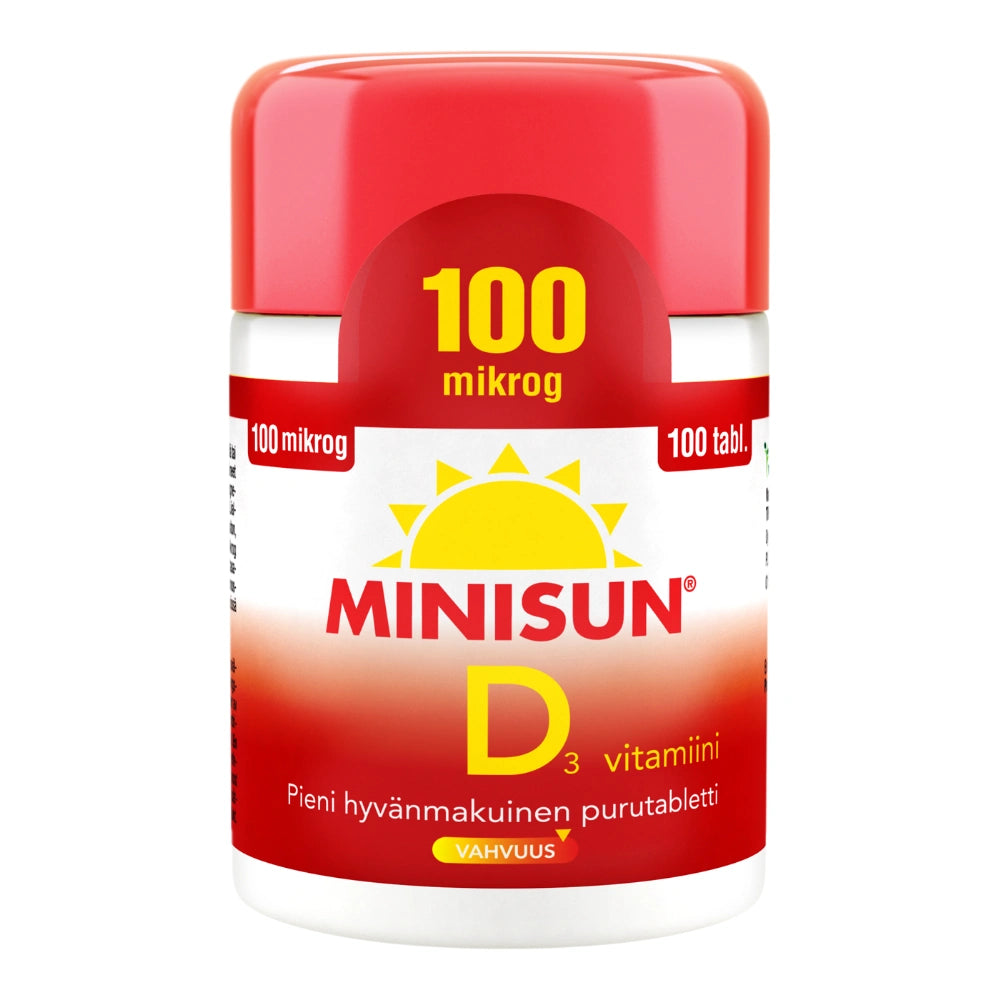 MINISUN D3-Vitamiini 100 mikrogrammaa purutabletti 100 kpl pieni, hyvänmakuinen purutabletti