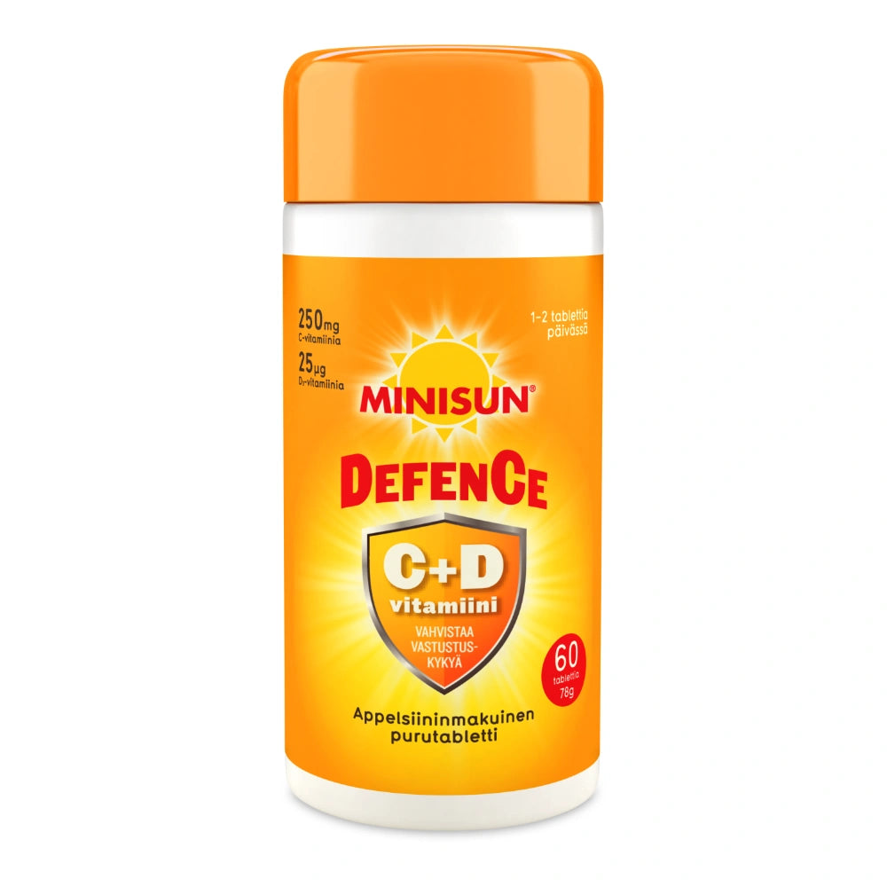 MINISUN Defence C + D purutabletti 60 kpl appelsiininmakuinen purutabletti