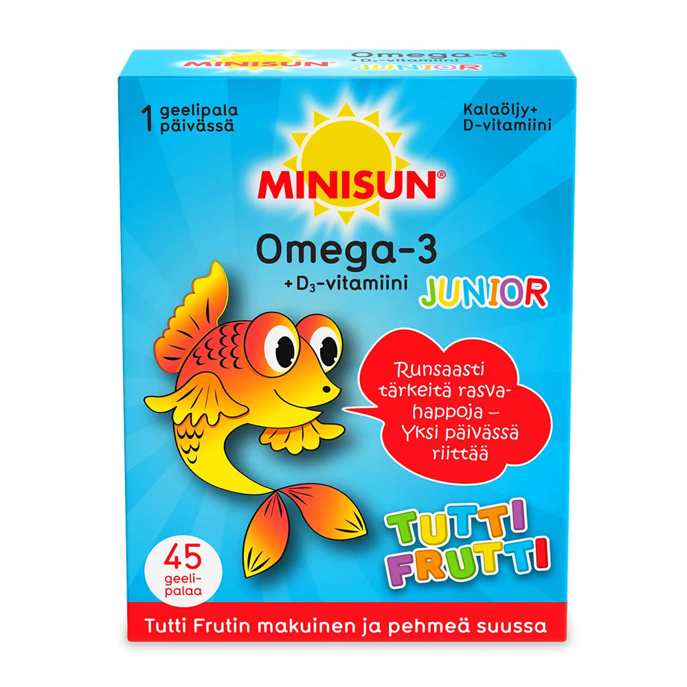 MINISUN Junior Omega-3 + D3-vitamiini Tutti Frutti geelipala 45 kpl