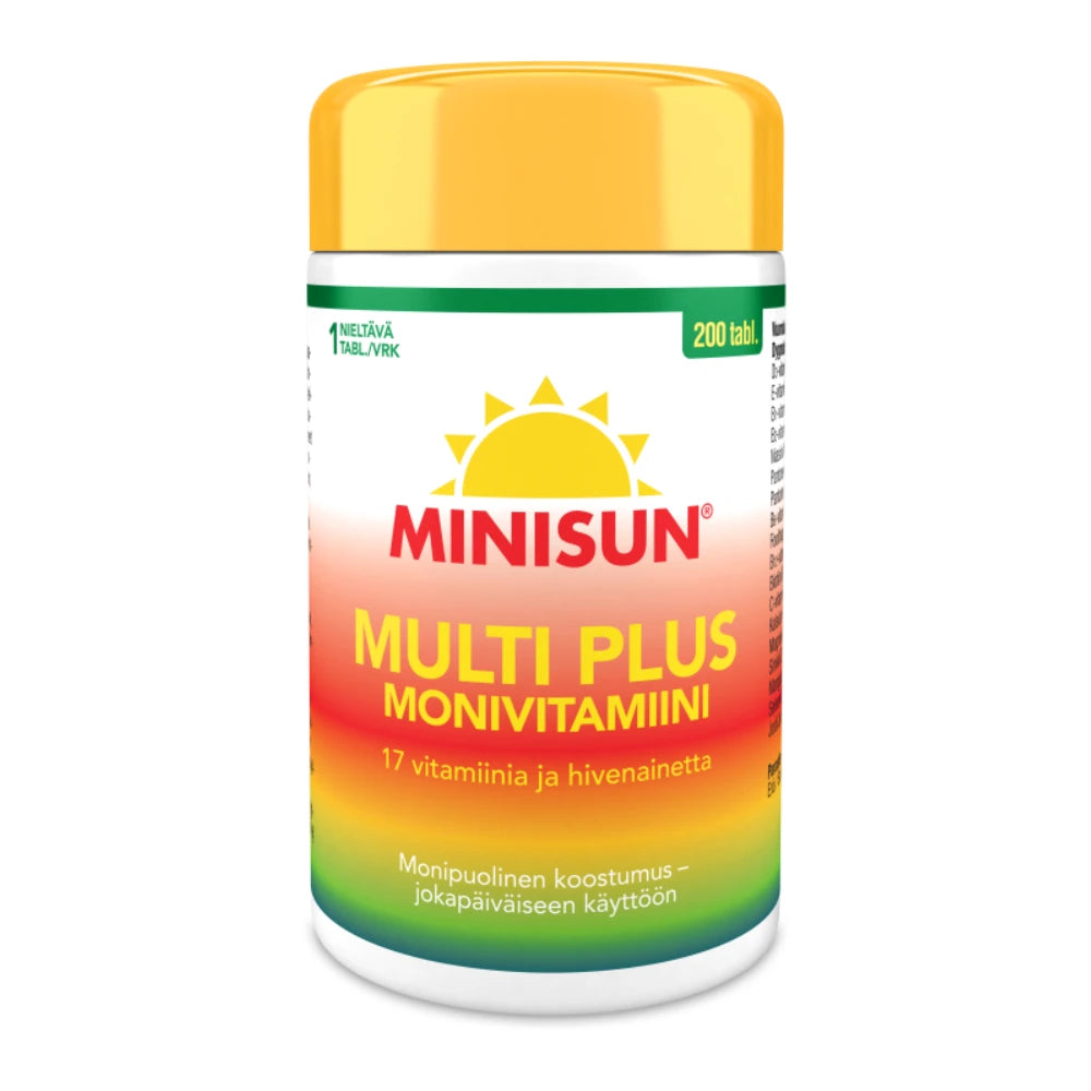 MINISUN Monivitamiini Multi Plus tabletti 200 kpl on helposti nieltävä tabletti.
