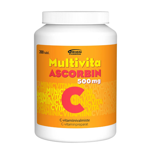 MULTIVITA Ascorbin 500 mg tabletti 200 kpl C-vitamiinin saannin varmistamiseen