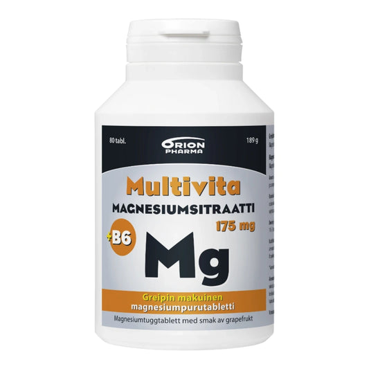 MULTIVITA Magnesiumsitraatti 175 mg + B6 greipinmakuinen purutabletti 80 kpl