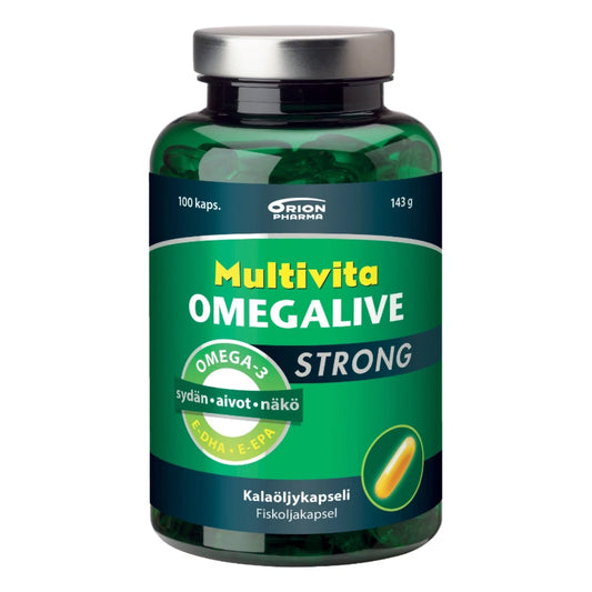 MULTIVITA Omegalive Strong kalaöljykapseli 100 kpl päiväannostukseltaan erittäin vahva kalaöljykapseli.