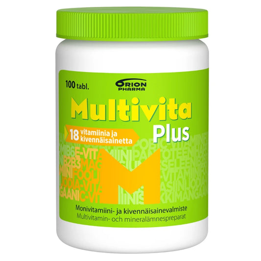 MULTIVITA Plus monivitamiinitabletti 100 kpl, jonka koostumus perustuu aina uusimpiin suomalaisiin ravitsemussuosituksiin
