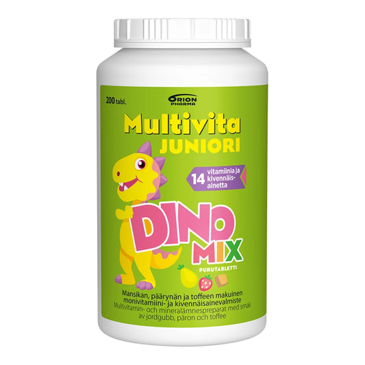 MULTIVITA Juniori Dino Mix monivitamiini 200 kpl pureskeltava dinosauruksen muotoinen tabletti