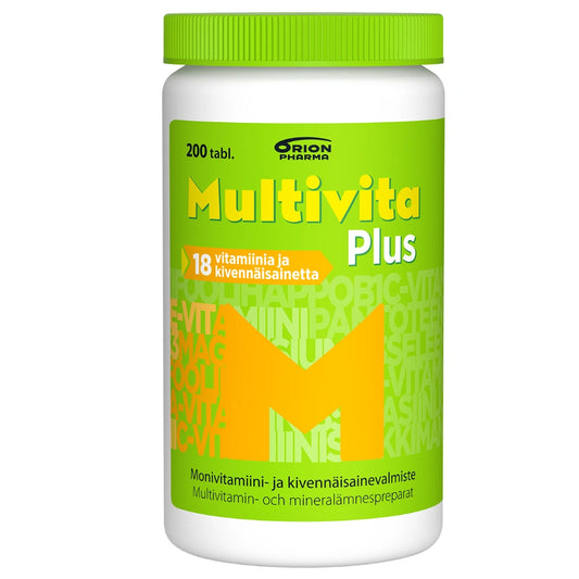 MULTIVITA Plus monivitamiinitabletti 200 kpl sisältää 18 päivittäin tarvittavaa vitamiinia ja kivennäisainetta