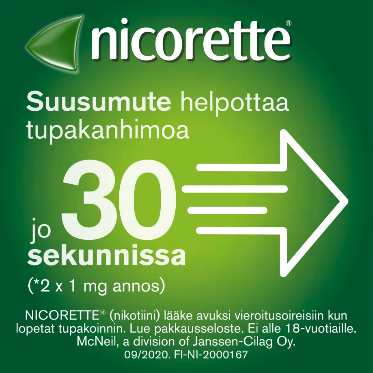 NICORETTE FRESHMINT 1 mg/annos sumute suuonteloon helpottaa tupakanhimoa