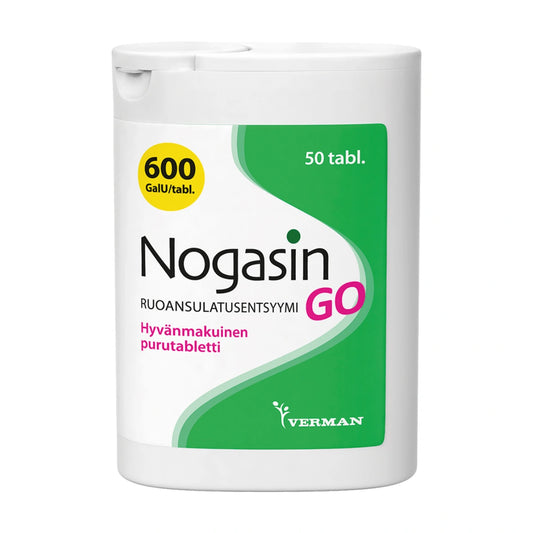 NOGASIN Go 600 GaIU purutabletti 50 kpl tehokas ja helppokäyttöinen entsyymivalmiste