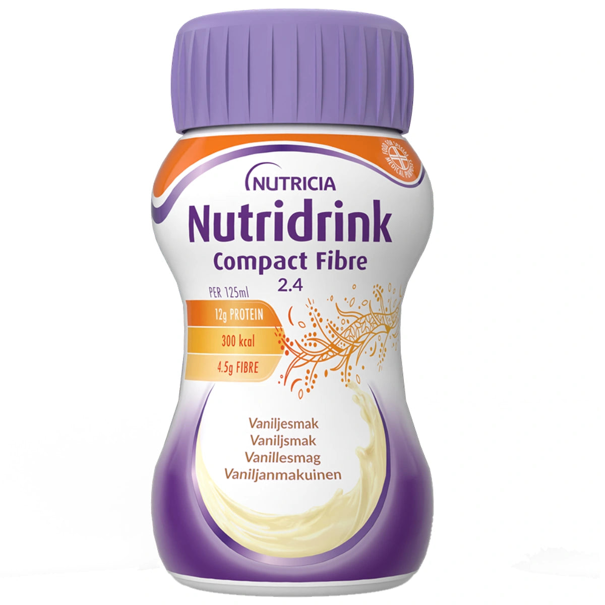 NUTRIDRINK Compact Fibre Vanilja 4x125 ml runsaasti ravintokuituja sisältävä täydennysravintovalmiste