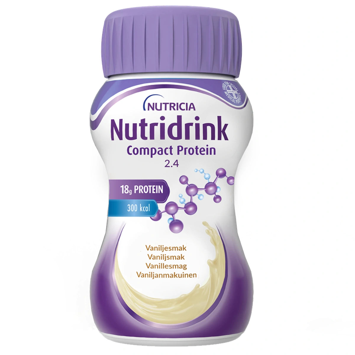 NUTRIDRINK Compact Protein vanilja 4x125 ml iivistetymmässä muodossa oleva pirtelömäinen täydennysravintojuoma