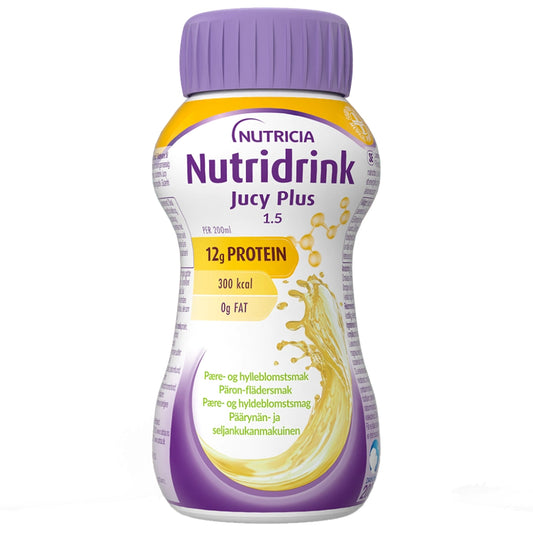 NUTRIDRINK Jucy Plus päärynä-seljankukka kliininen ravintovalmiste 4x200 ml