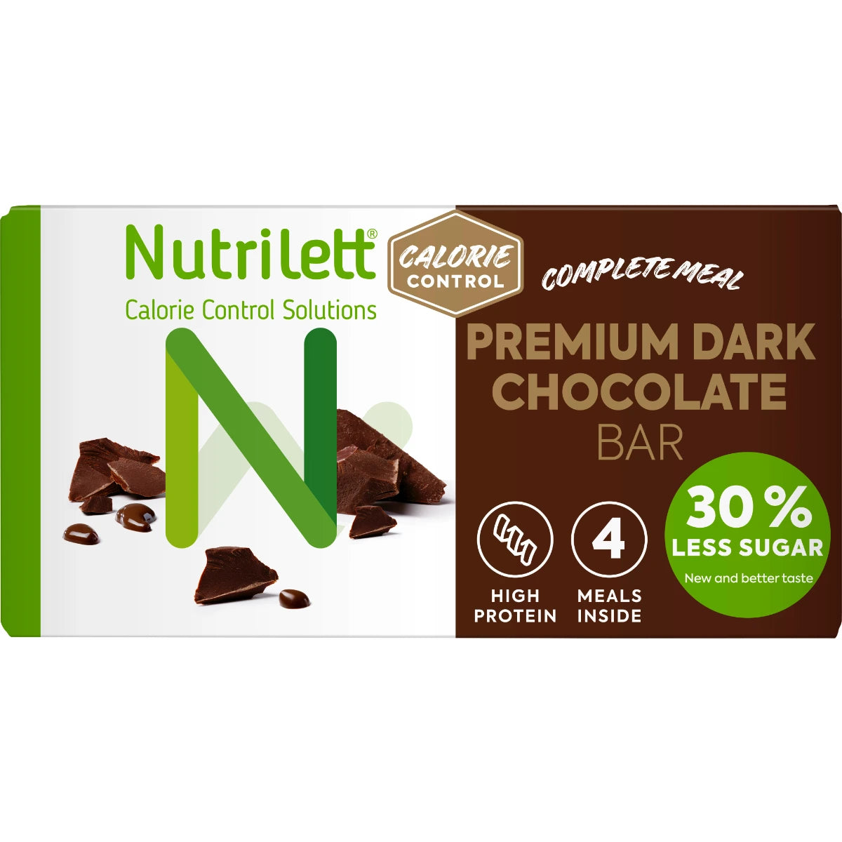 Nutrilett Premium Dark Chocolate patukka 4 x 60 g – tumma suklaa ateriankorvike painonhallintaan