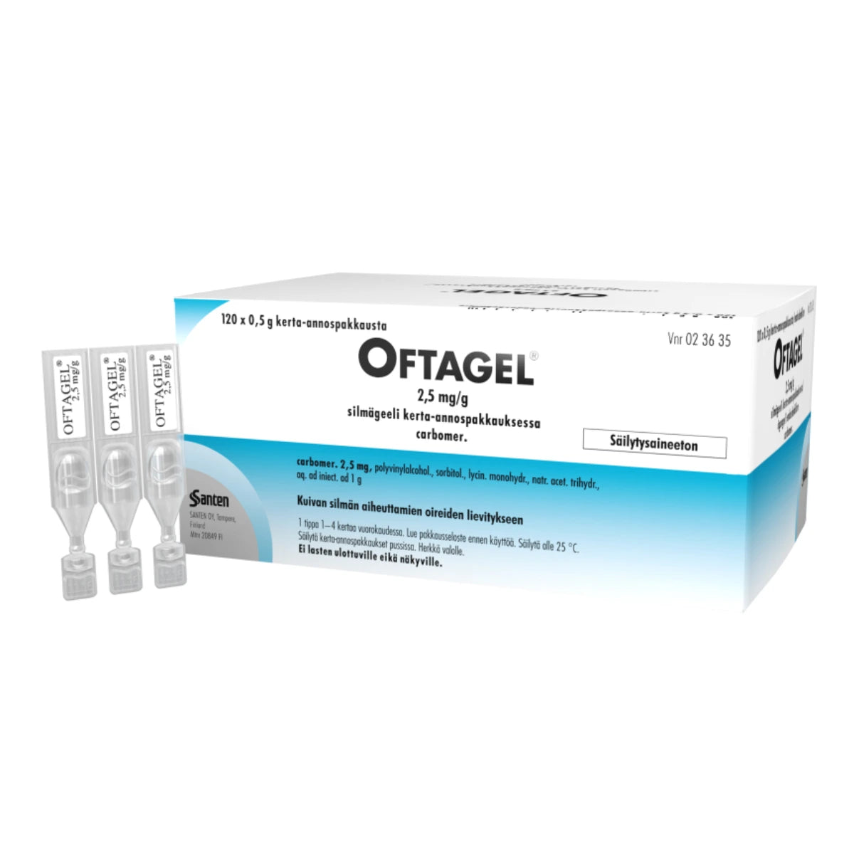 OFTAGEL 2,5 mg/g silmägeeli, kerta-annospakkaus 120x0,5 g säilytysaineeton