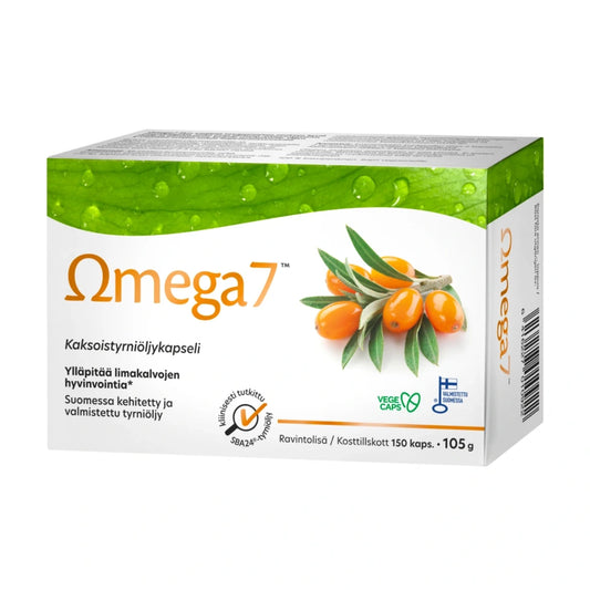 OMEGA7 Kaksoistyrniöljykapseli 150 kpl ylläpitää limakalvojen hyvinvointia