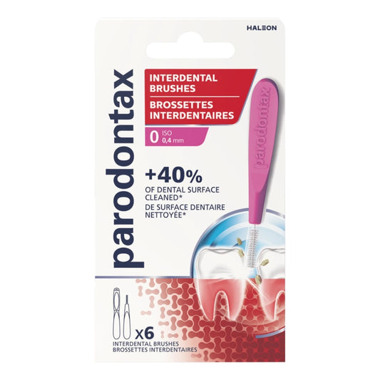 PARODONTAX Interdental Brush 0,4 mm hammasväliharja 6 kpl hellävarainen ja tehokas puhdistus hammasväleille