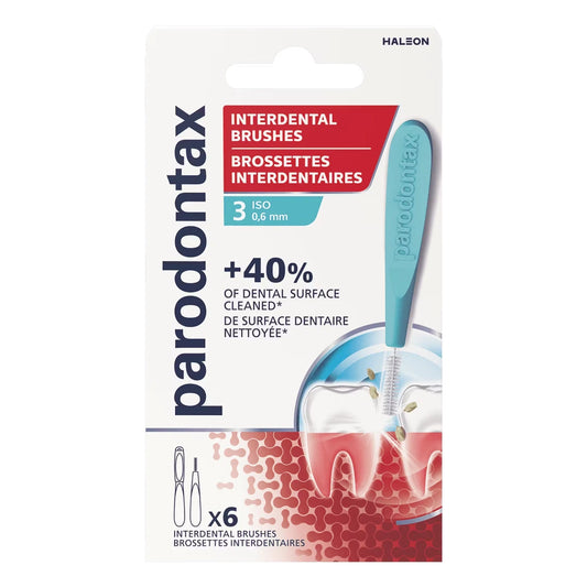 PARODONTAX Interdental Brush 0,6 mm hammasväliharja 6 kpl puhdistaa hellävaraisesti hammasvälit