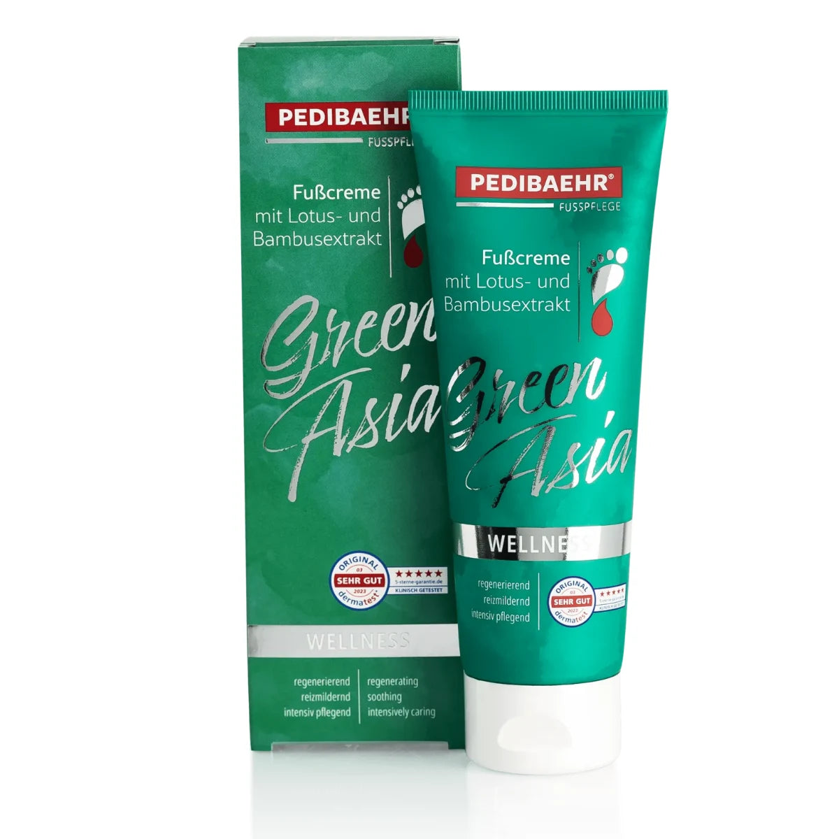 Pedibaehr Green Asia jalkavoide 125 ml – kevyesti kuoriva voide kuiville ja halkeileville kantapäille