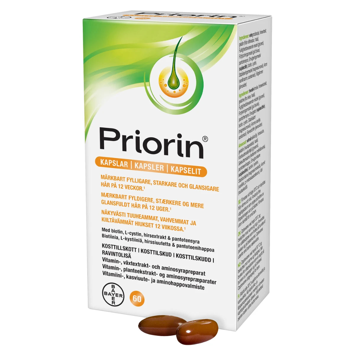 PRIORIN kapseli on biotiinia sisältävä ravintoliäs