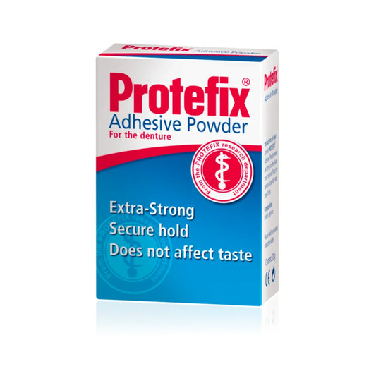 PROTEFIX Kiinnitysjauhe 50 g kiinnittää proteesin lujasti ja sopii myös herkälle limakalvolle