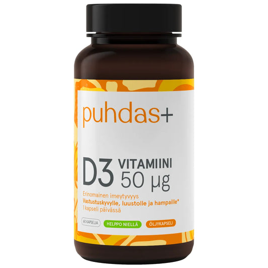 PUHDAS+ D3-vitamiini 50 µg oliiviöljykapseli 60 kpl
