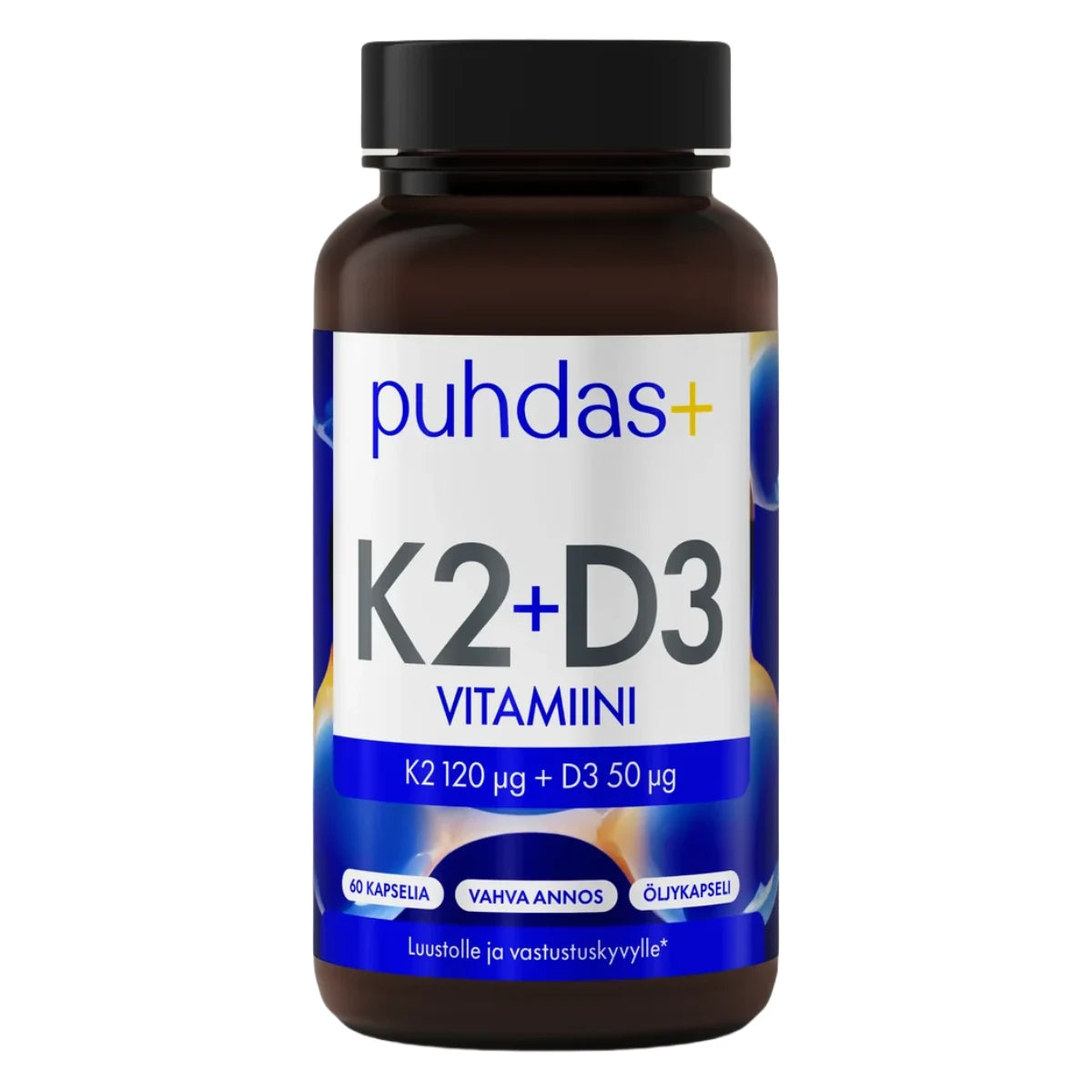 Puhdas+ K2-vitamiini 120 mikrog + D3-vitamiini 50 mikrog 60 kaps