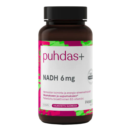 Puhdas+ Vahva NADH  6 mg vegekapseli 50 kpl NADH on B3-vitamiinin hyvin imeytyvä muoto.