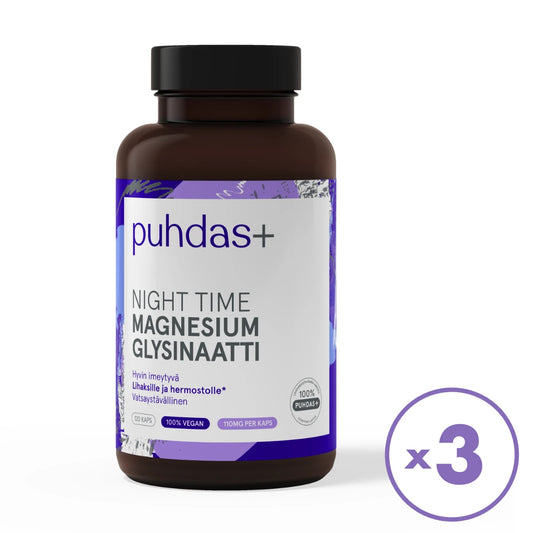 Puhdas+ Night Time Magnesiumglysinaatti 3x120 kaps