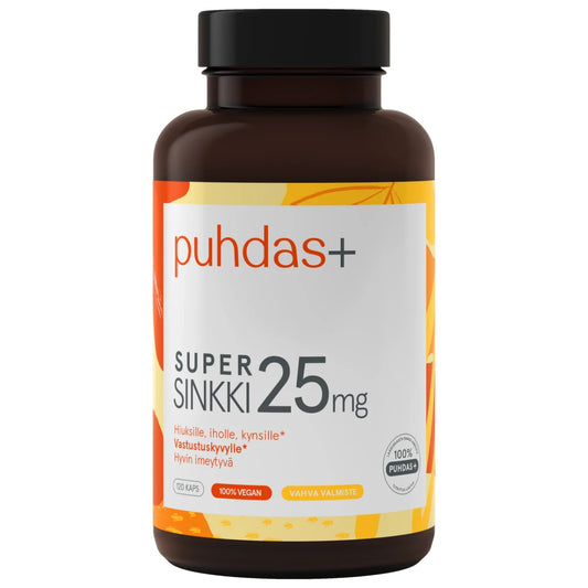 Puhdas+ Super Sinkki 25 mg – sinkkibisglysinaattia sisältävä ravintolisä