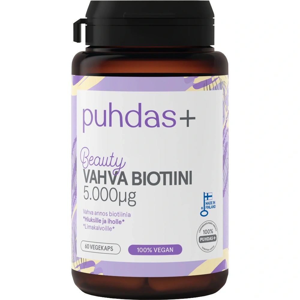 PUHDAS+ Beauty Vahva Biotiini 5.000 µg 60 vegekapselia