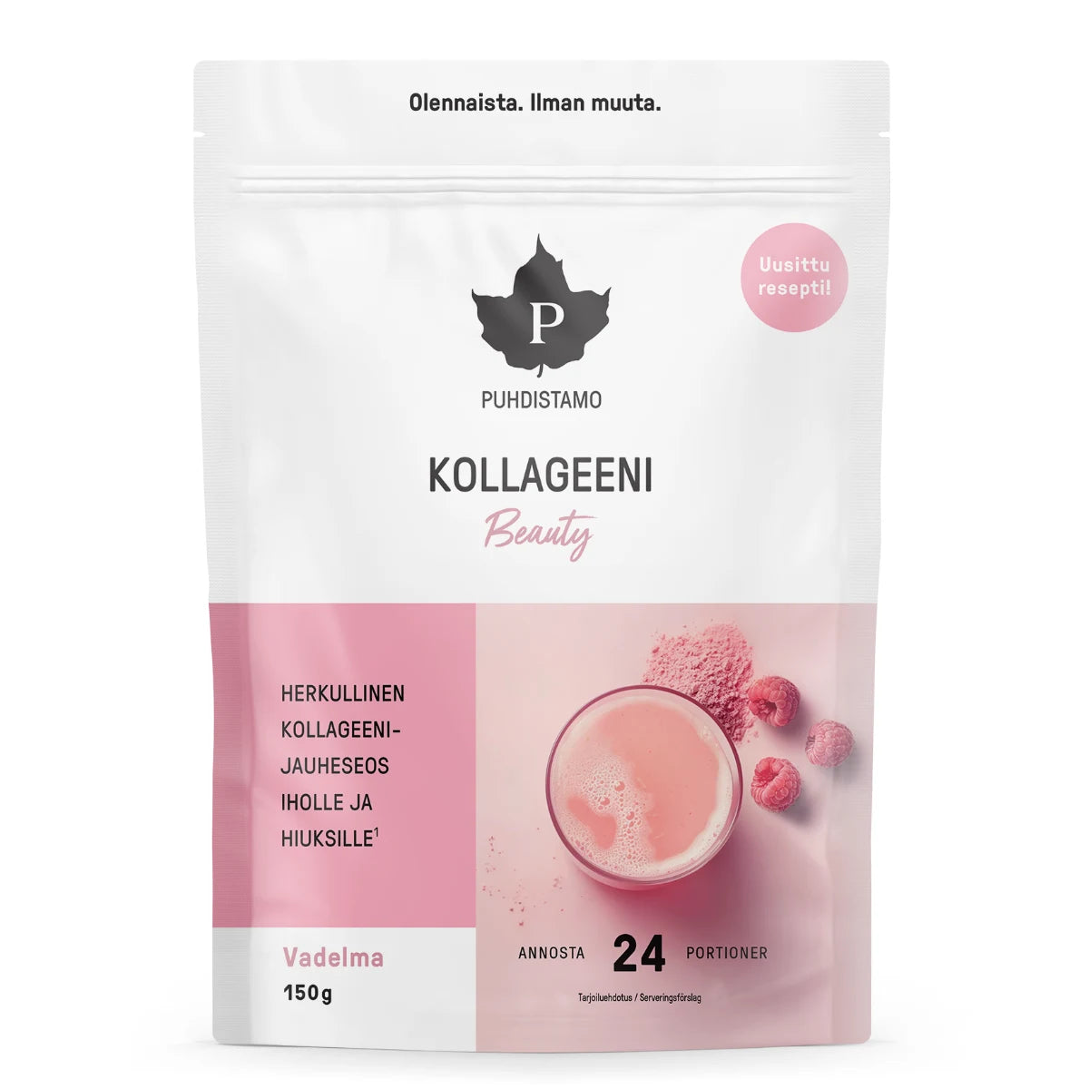 Puhdistamo Kollageeni Beauty 150 g – uudistunut vadelmanmakuinen koostumus