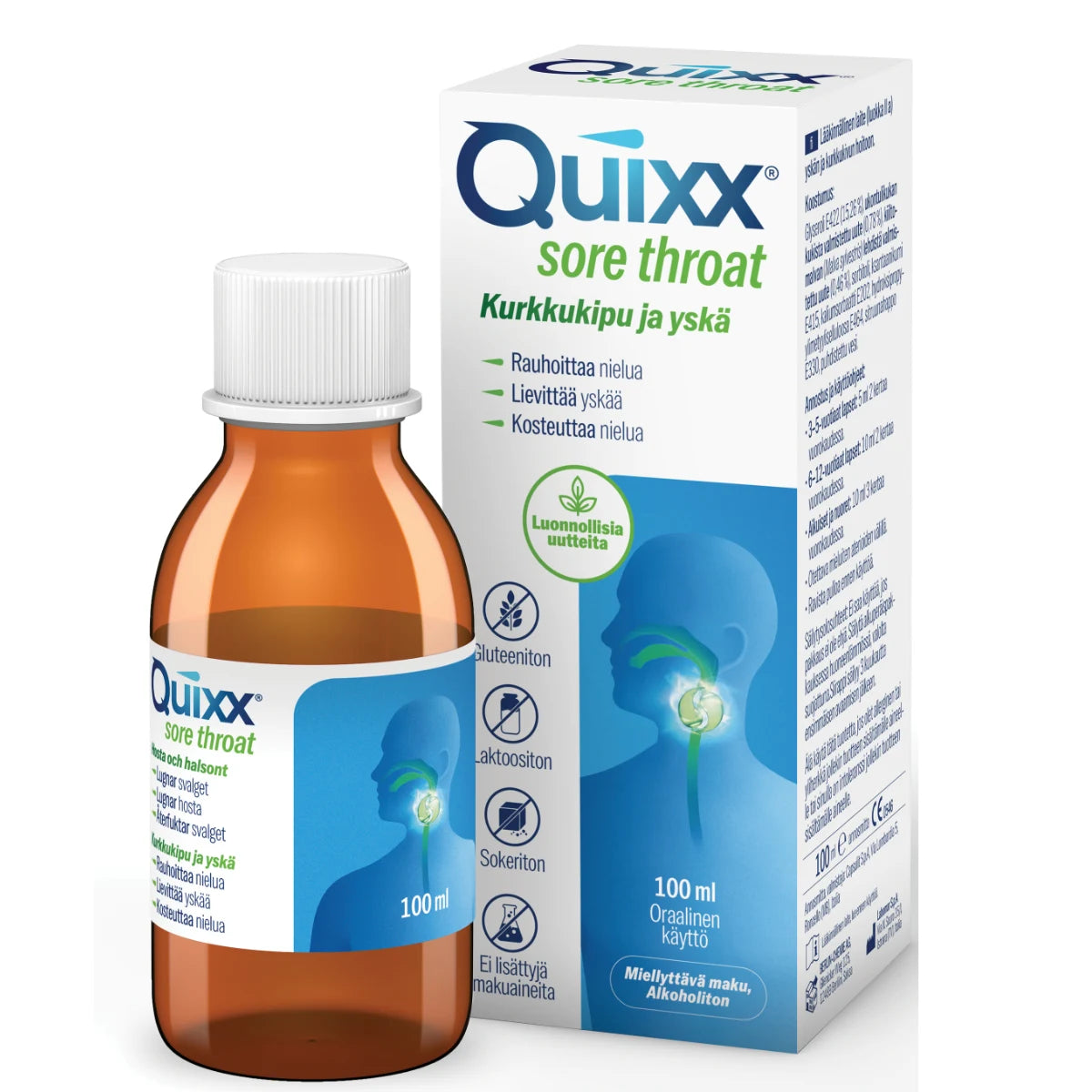 Quixx Sore Throat 100 ml – luonnollinen apu yskään ja kipeään kurkkuun