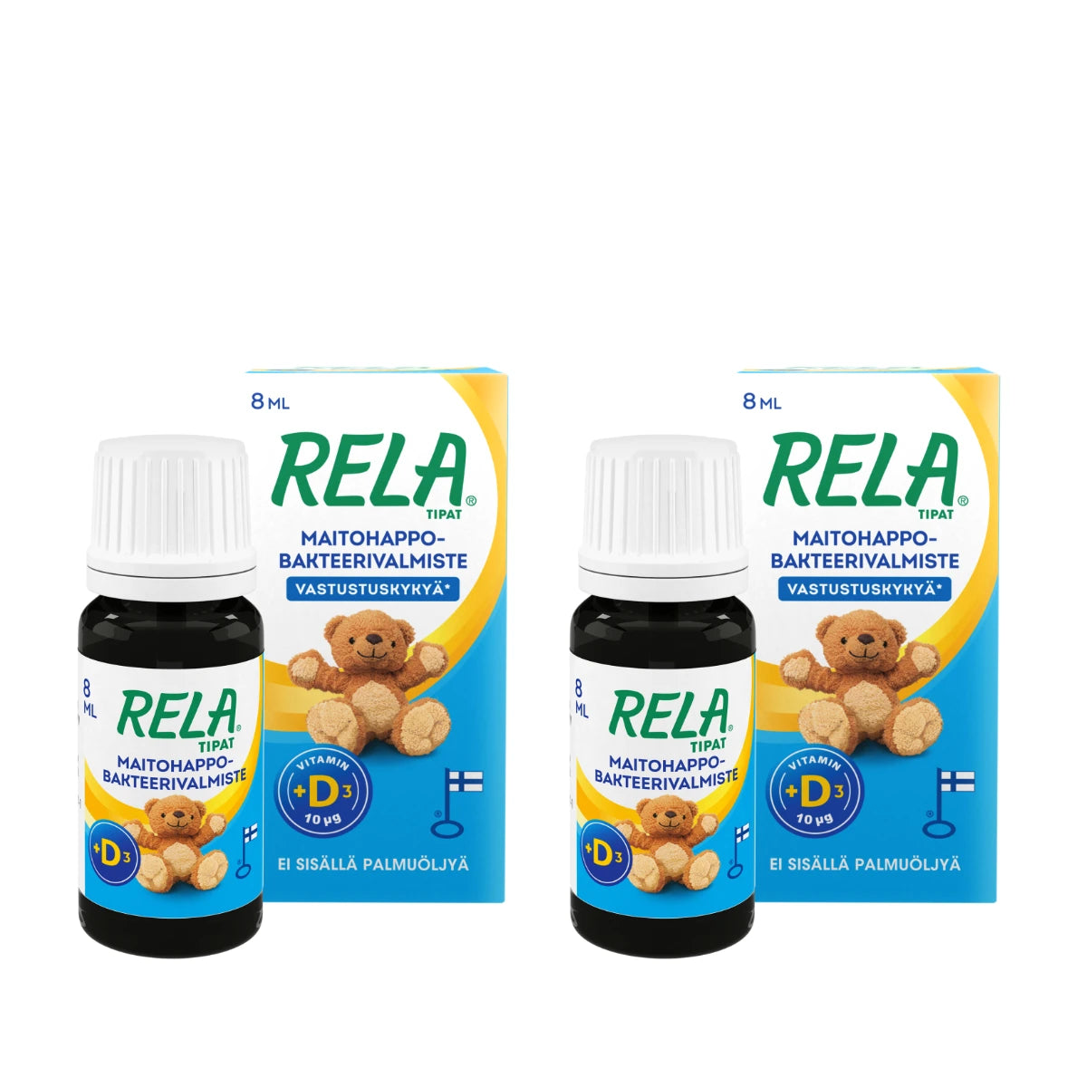 Rela Tipat + D3 2 x 8 ml – tuplapakkaus maitohappobakteereita ja D-vitamiinia vauvoille ja lapsille