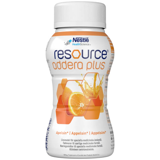RESOURCE Addera Plus appelsiini 4x200 ml kirkas, hedelmäinen ja runsasenerginen ravintojuoma