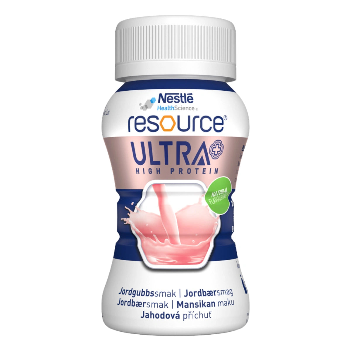 Resource Ultra Mansikka 4 x 125 ml Tiivistetty ravintojuoma, jossa on runsaasti energiaa ja korkealaatuista proteiinia.