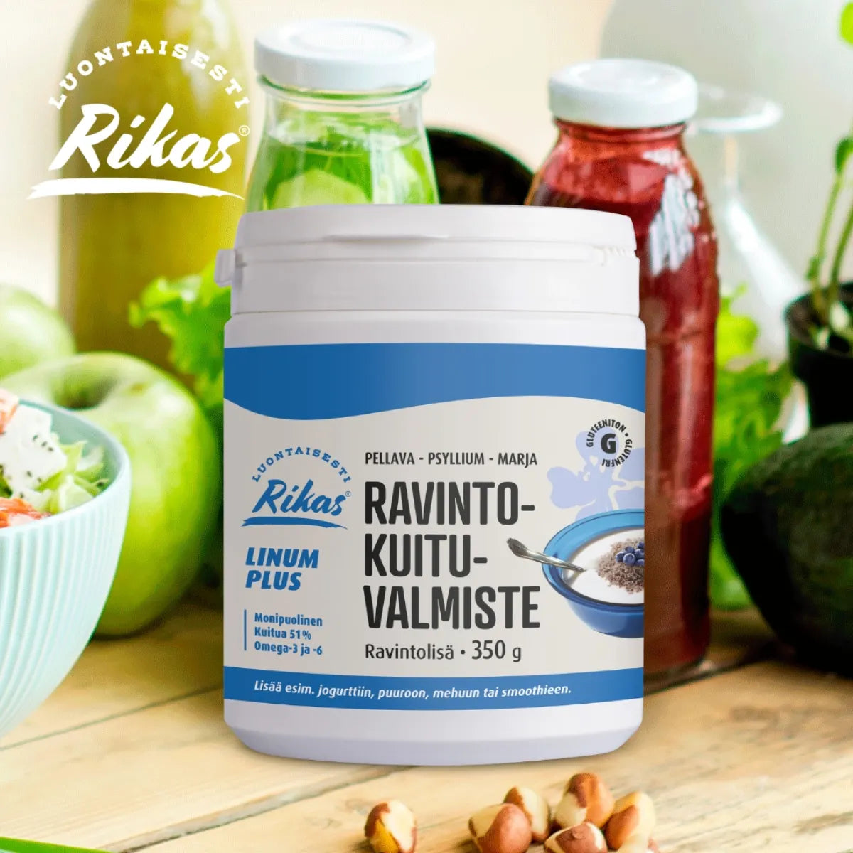 RIKAS Linum Plus kuituvalmiste sisältää 51% kuitua