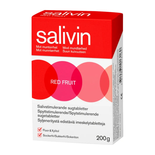 SALIVIN Red Fruit sokeriton imeskelytabletti 200 g syljen eritystä stimuloiva tabletti