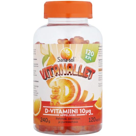 SANA-SOL Vitanallet D-vitamiini 10 µg appelsiini 120 kpl
