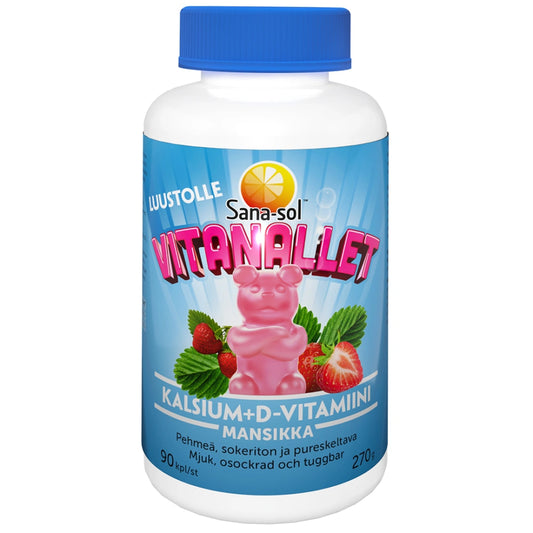 SANA-SOL Vitanallet kalsium + D-vitamiini pureskeltava ravintolisä 90 kpl